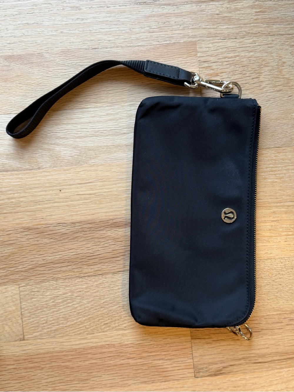 lululemon athletica Black Wristlet Pouch with Gold Hardware